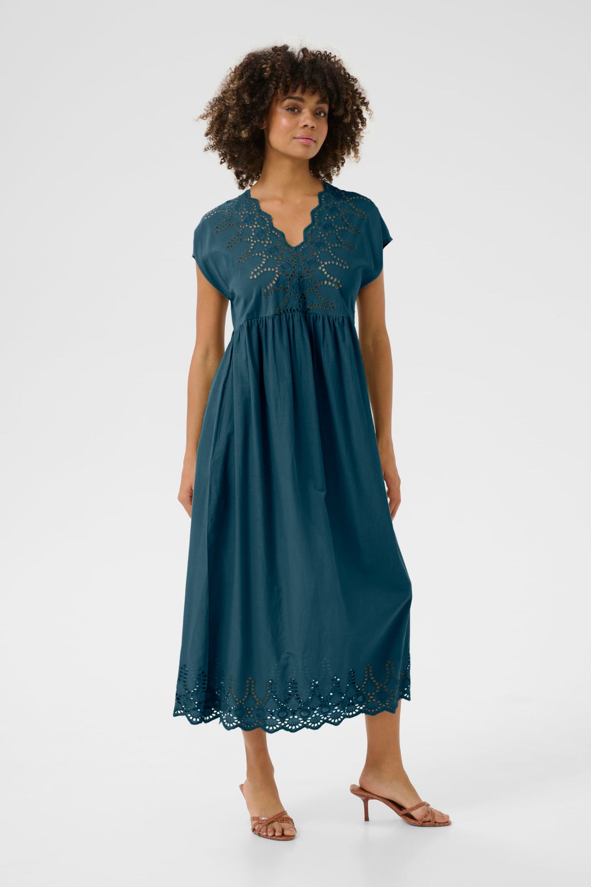 Cream Women's Maxi Dress Formal V-Neck Short Sleeves Tying Belt Ankle Length Vestido, Petrol Blue, 46 para Mujer