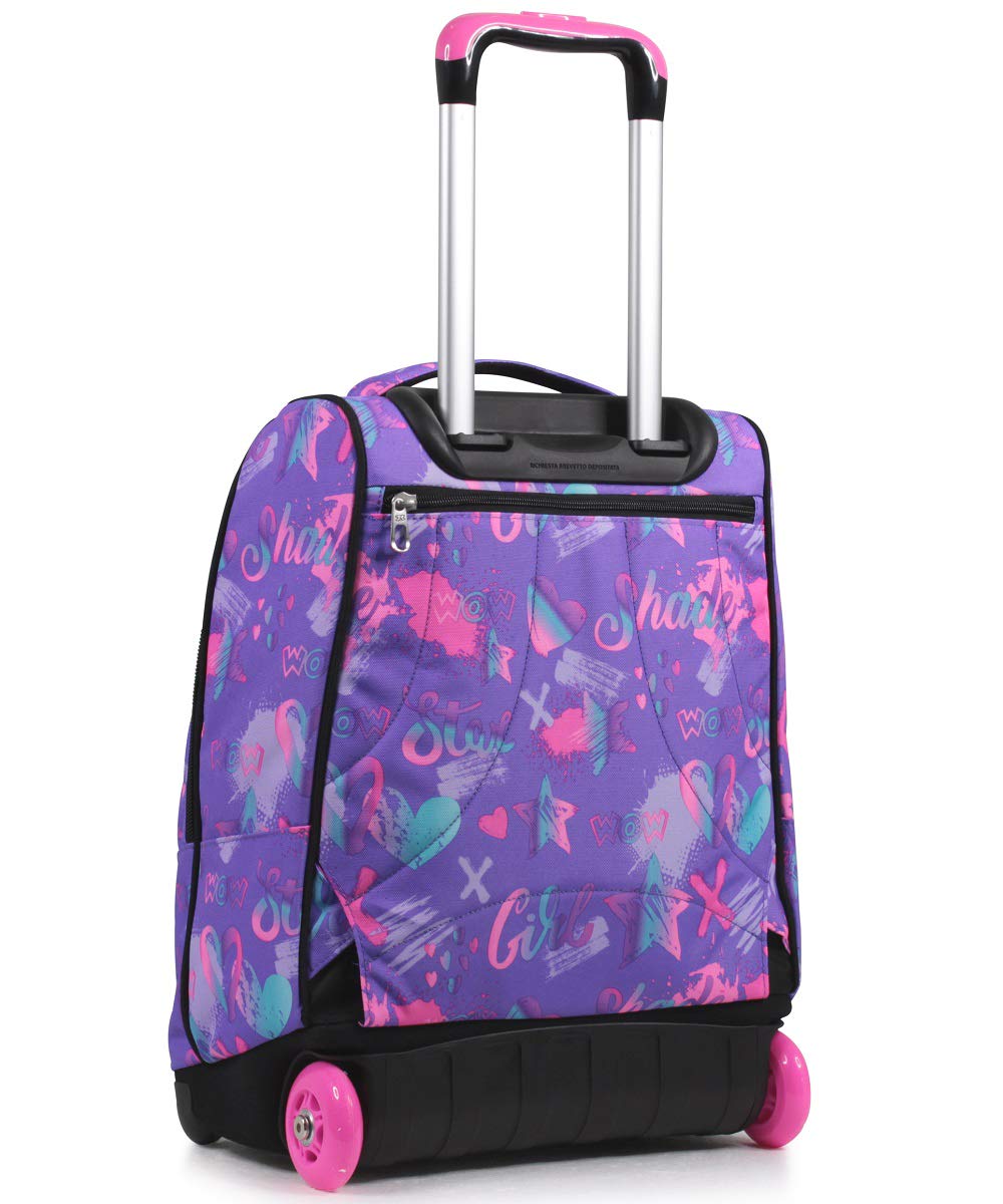 Seven Mochila con Ruedas, IRIDESCENT, Lila - Mochila 2 en 1, Mochila Escolar con Carro, Crossover System - Bolso Escolar Niños, para adolescentes - Bolsillo Interior con Organizador