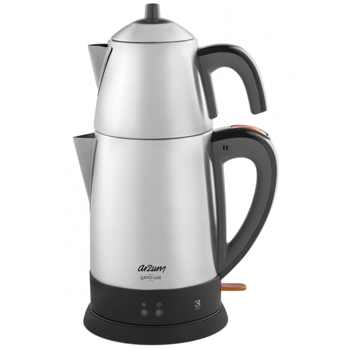 ARZUM - Cayci Lux, Tetera turca de acero inoxidable, capacidad de olla de 0,7 l, capacidad del calentador de agua de 1,8 l, 2100 W