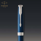 Parker Sonnet - Bolígrafo roller (lacado en azul, con adorno acabado en paladio y punta fina, en estuche)