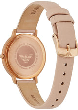 Emporio Armani Reloj de señora, movimiento de dos manecillas, caja de acero rosa dorado de 32 mm con correa de piel, AR2510, Rosa claro y blanco roto