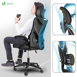 VOUNOT® Silla Oficina Ergonómica, Silla de Escritorio para Ordenador, Ajustable y Reclinable con Reposacabezas, Soporte Lumbar y Reposabrazos Abatibles, Malla Transpirable Ruedas Giratorias 360° Negro