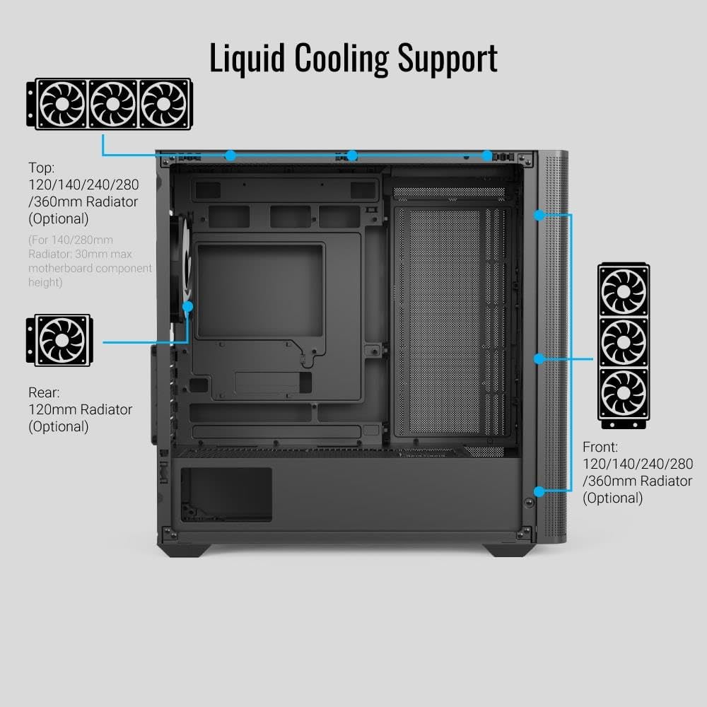 AeroCool D301A Mid-Tower Case, Gaming PC Case Gaming PC Case Optimizado Airflow Panel Frontal de Malla de Madera, diseño Delgado, Incluye 4 Ventiladores RGB, Compatible con Placas Base ASUS y MSI
