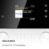 TechniSat - Radio Digital estéreo 4 C (Dab +, FM, Pantalla a Color, Bluetooth, conexión para Auriculares, Entrada Auxiliar, Pantalla OLED, 20 W RMS, Altavoz Elac), Color Blanco