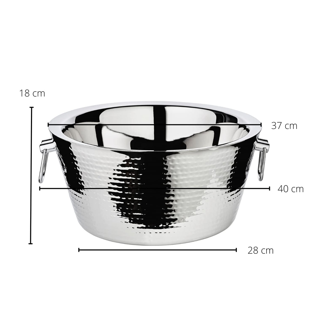 EDZARD Champagne Cooler Ontario para 5 botellas, con asas, acero inoxidable pulido de alto brillo, doble pared, exterior martillado, diámetro 38 cm, altura 18 cm