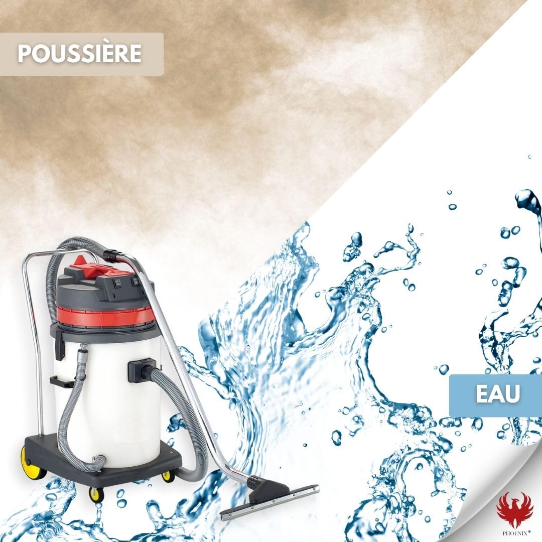 Phoenix – Aspirador de Agua y Polvo, 60 L, Aspirador astillero Potente 2000 W, Tanque de plástico, Accesorios incluidos Cable de 7 m, 2 Motores
