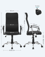 SONGMICS Silla de Oficina, Silla de Escritorio Ergonómica, Silla Giratoria, Asiento Tapizado, Ajustable en Altura e Inclinable, Carga de 120 kg, Negro Tinta OBN034B01
