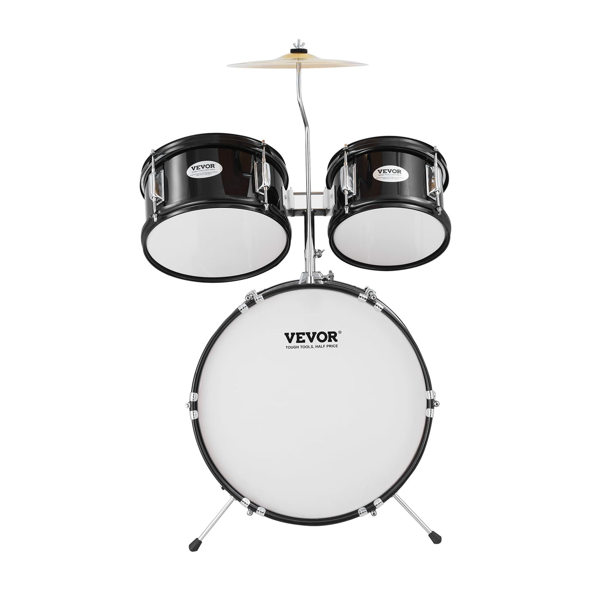 VEVOR Juego de Batería para Niños de Cinco Piezas, Juego Completo de Batería para Niños Principiantes con Bajo, TOMS, Caja, Bombo, Trono Ajustable, Pedal de Charles y Dos Pares de Baquetas, Negro