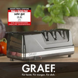 GRAEF CX125 Afilador eléctrico 3 niveles, ángulo 15°, recubrimiento de diamante, para cuchillos de cocina, caza, industriales y dentados, hojas ultra afiladas, negro