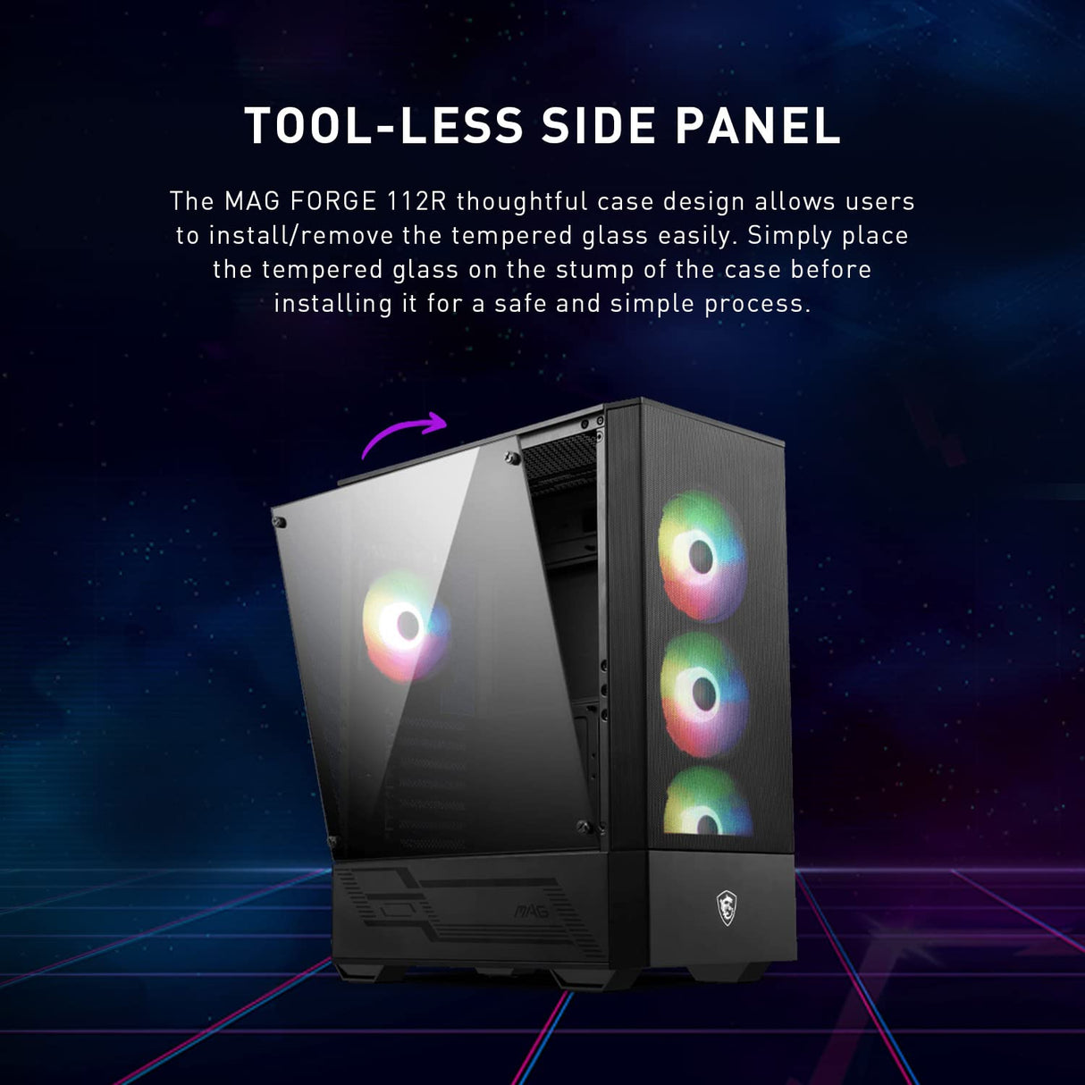 MSI Caja de Juegos de PC de Torre Media - Panel Lateral de Vidrio Templado - Ventilador aRGB de 4 x 120 mm - Soporte de refrigeración líquida de hasta 240 mm Radiador x 1 - mag Forge 112R