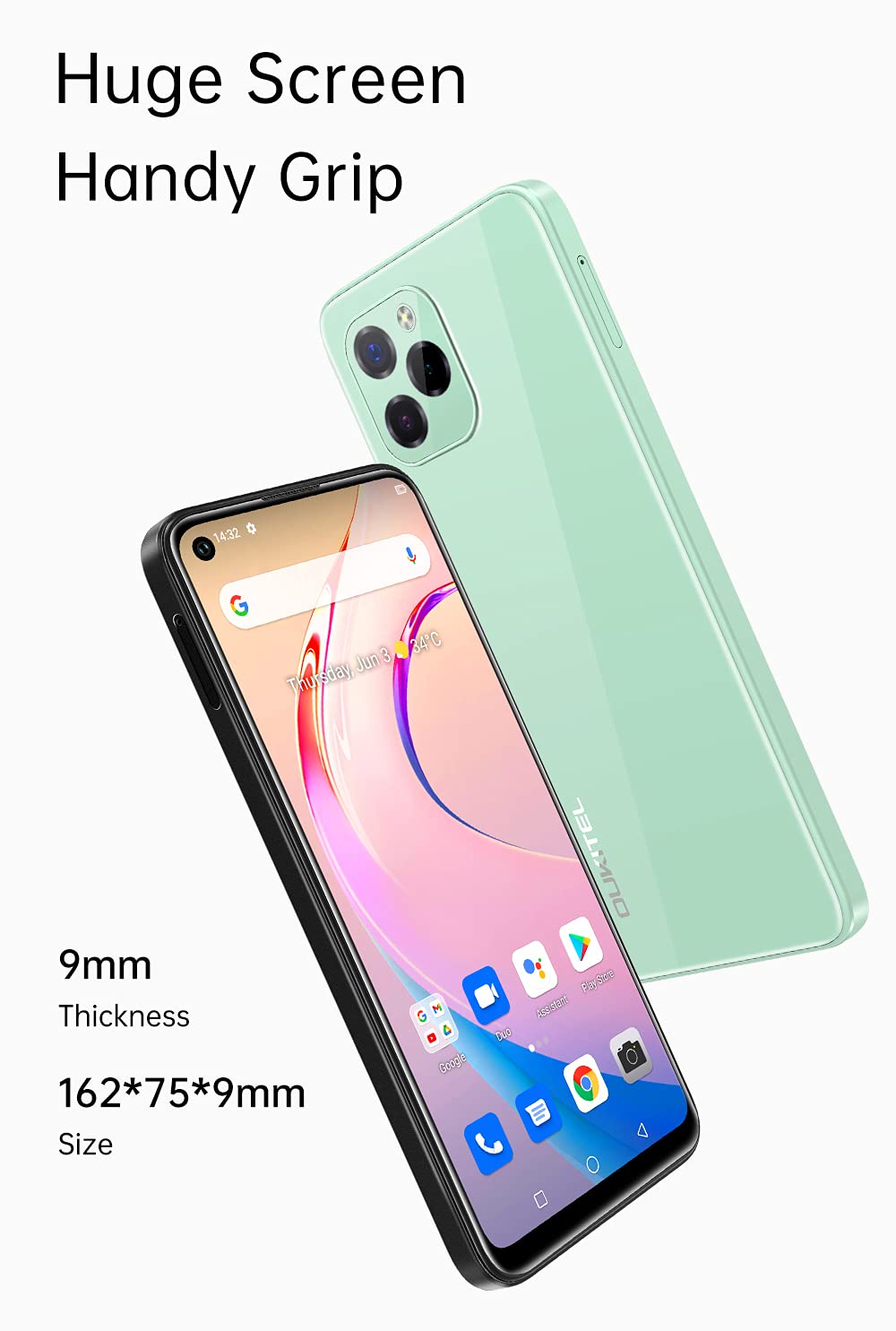 OUKITEL C21 Pro Telemóvel Livre 11, Design de vidro Completo, 4 GB 64 GB, 256 GB SD Externa, câmara tripla 21 MP, Dual SIM, ecrã HD 6,39 polegadas, impressão Digital, identificação fácil Verde