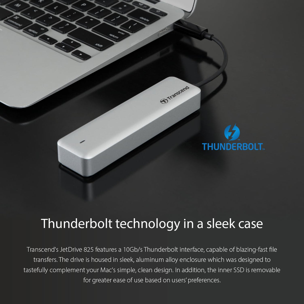 Transcend JetDrive 825 Disco Duro Interno SSD con Thunderbolt Externo para MacBook de 480GB, PCIe Gen3 x2