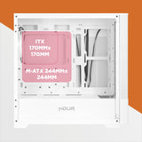Noua Fobia L111 Blanco Micro ATX para PC Gaming Mini Tower 0.60MM SPCC Ventilador LED ARGB Direccionable Frontal Malla y Panel Lateral de Vidrio Templado Cierre Magnético