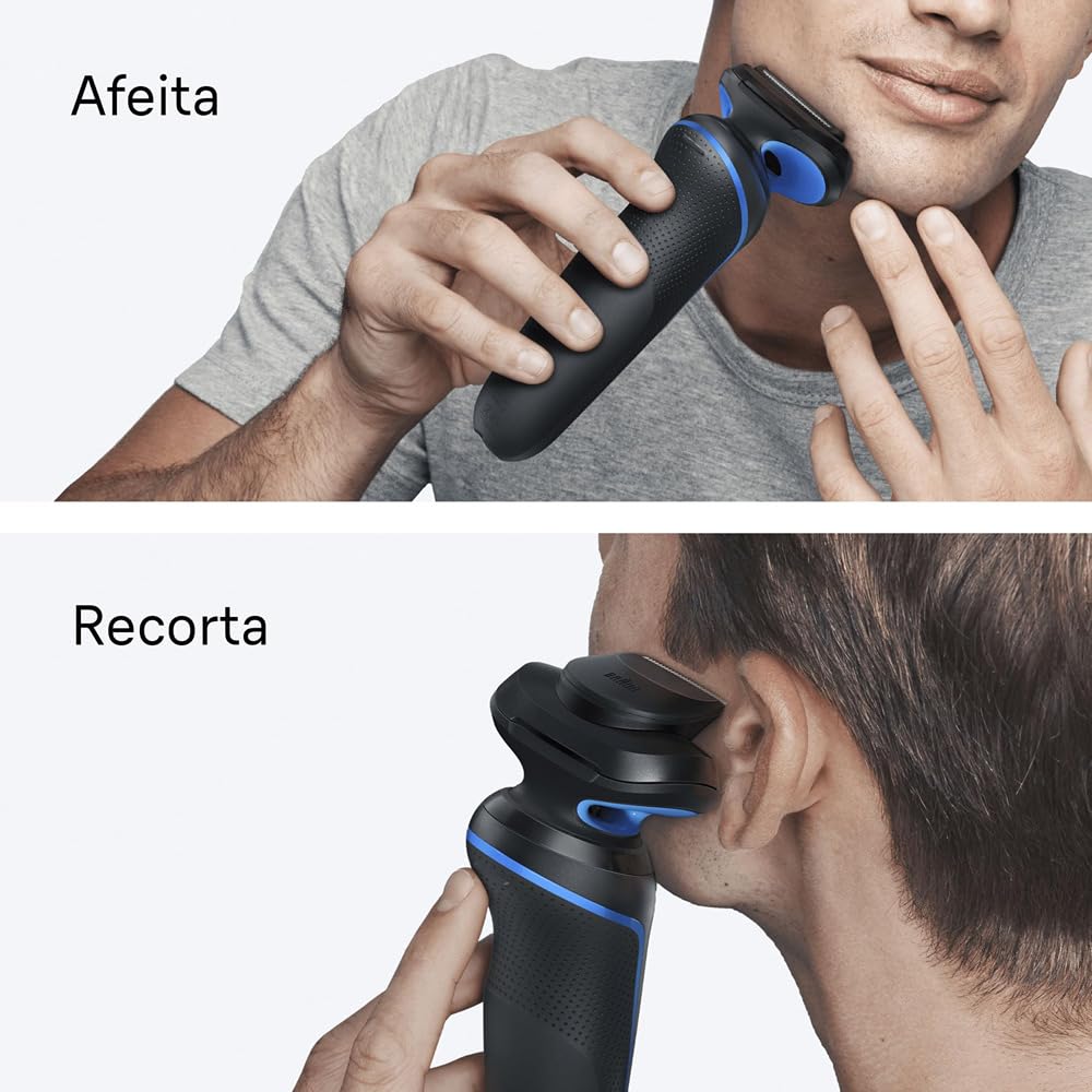 Braun Afeitadora Eléctrica Hombre Series 5, Máquina De Afeitar Barba En Seco Y En Mojado, 2 Modos De Afeitado, 50 Min De Uso, Carga Rápida, Recortadora De Precisión, Estuche De Viaje, 52-B1200SI,Azul