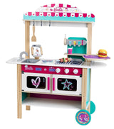 Theo Klein 7329 Cocina de Madera, Barbie Restaurante Tipo bistró, Madera (MDF), con Accesorios de bistró incluidos, Dimensiones: 94 cm x 32 cm x 106 cm, Juguete para niños a Partir de Tres años