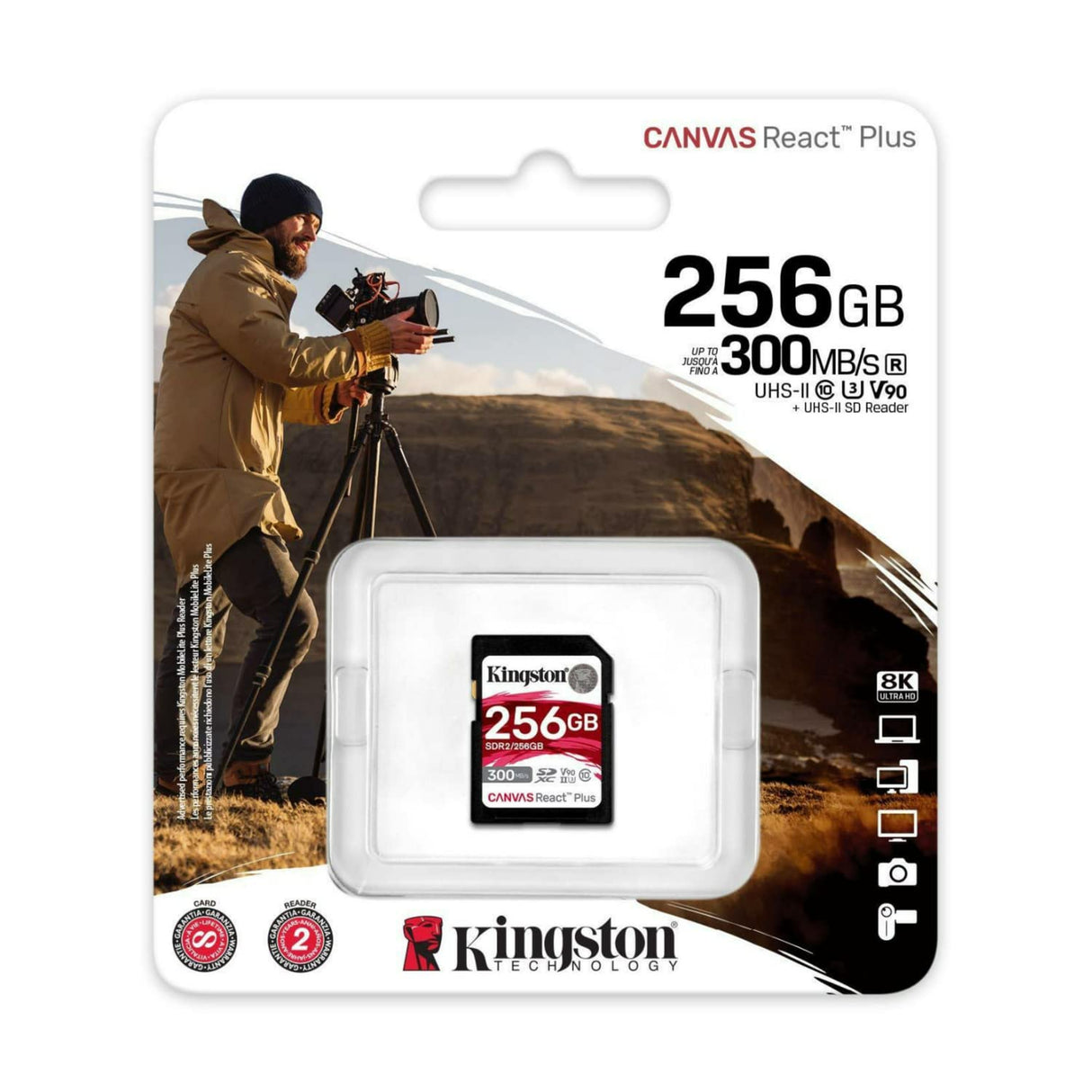 Kingston Canvas React Plus 256GB SDXC Tarjeta de memoria UHS-II 300R/260W U3 V90 for Full HD/4K/8K - SDR2/256GB