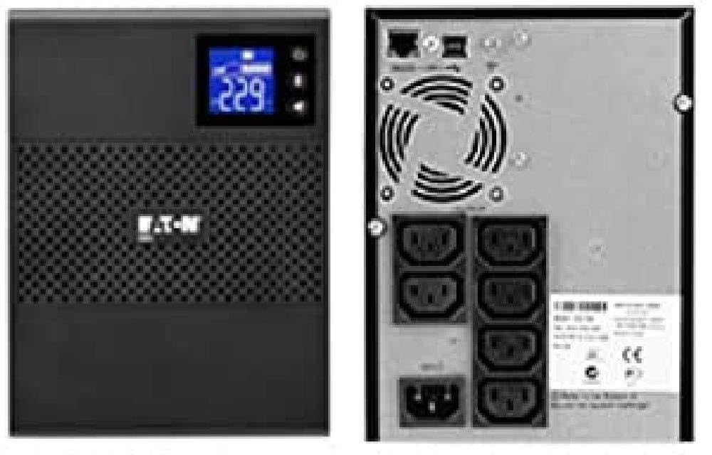 Eaton SAI 5SC 750I Torre - Sistema de alimentación ininterrumpida interactivo - 5SC750I - 750VA (6 salidas schuko) - Regulación de voltaje (AVR), Pantalla e interfaz USB (cable USB incluido), Negro