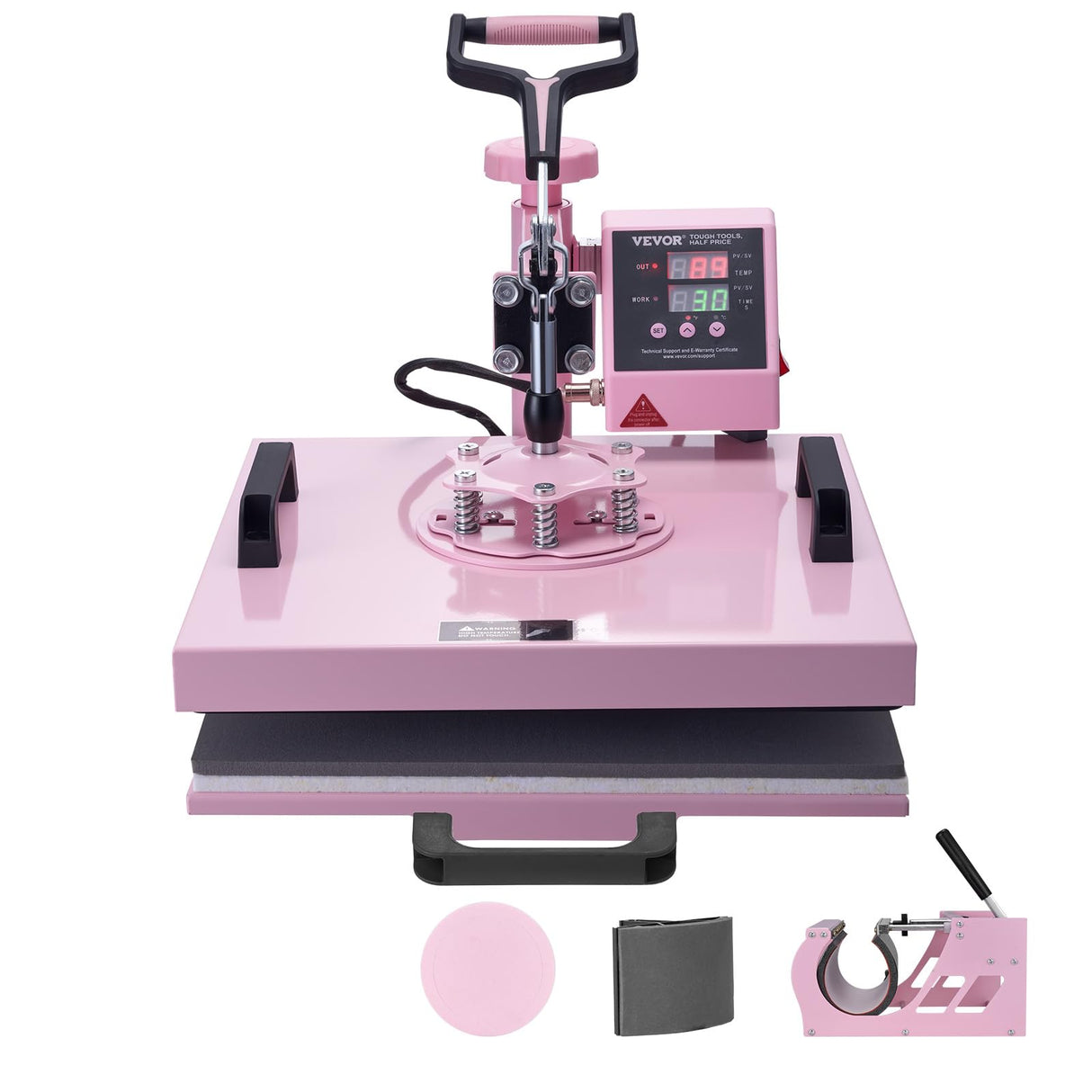 VEVOR 5 en 1 Máquina de Prensado por Calor con Prensa de Vaso de 887ml, 380 x 380 mm, Prensa Térmico con Giro de 360° y Control Digital Preciso para Camisetas, Tazas, Sombreros y Platos, Rosa