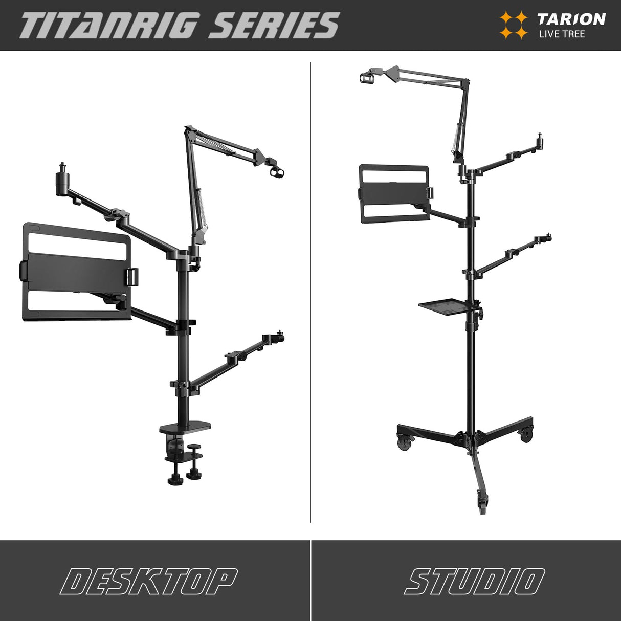 TARION Soporte Camara Mesa Brazo: Soporte para Camara de Escritorio Flexible Overhead Camera Mount Rig Fotografia con Brazo Articulado para Luz de Anillo Micrófono Video Titanrig(Conjunto de Mesa)