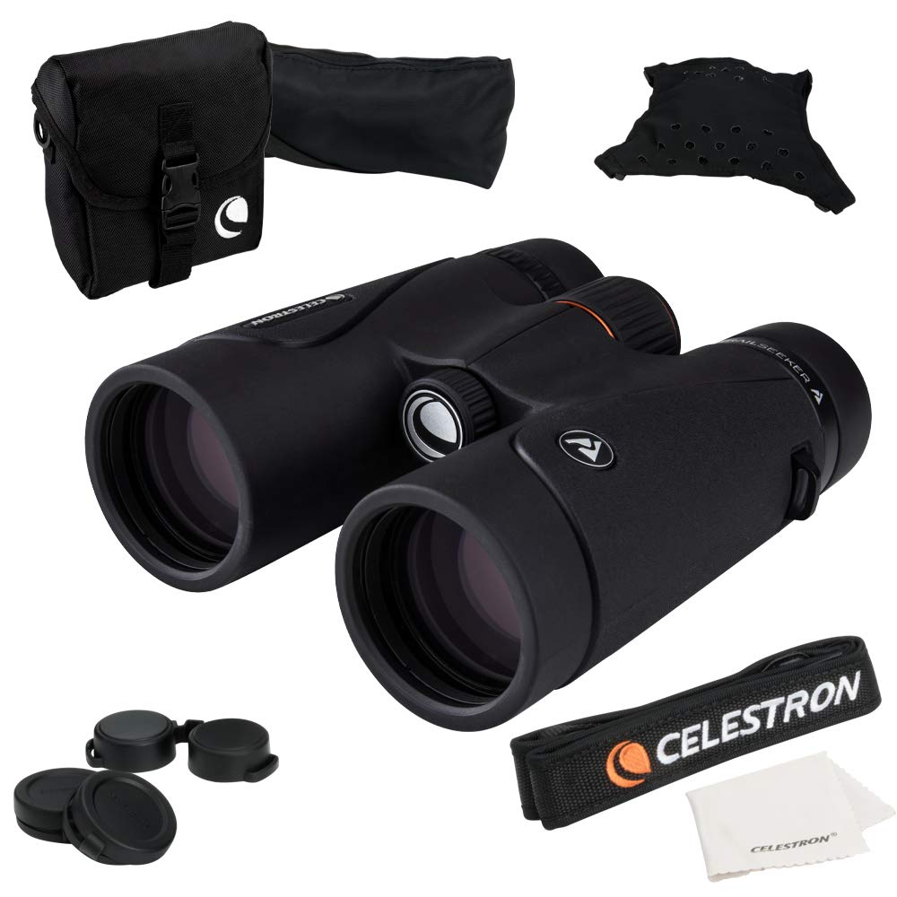 Celestron 71404 TrailSeeker 8x42mm Binoculares de Techo con Lente con Recubrimiento dieléctrico, Prisma BaK-4, Cuerpo Ligero de aleación de magnesio y Funda de Transporte Blanda, Negros