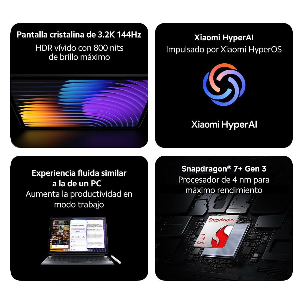 XIAOMI Pad 7 - Tablet de 11,2" 3,2K (Snapdragon 7+ Gen 3, 8GB RAM, 128GB ROM, 4 Altavoces, WiFi 6E, batería de 8850 mAh, Cargador no Incluido), Gris (Versión ES)