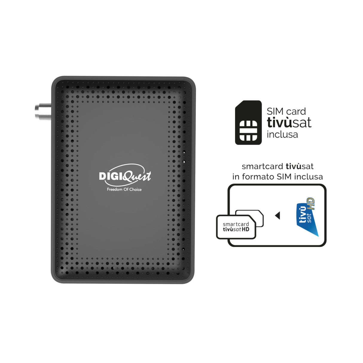 DIGIQUEST Decodificador Tivùsat Retrotv Microsat |Mediaplayer, Mando a Distancia 2 en 1 y tivùsat Smartcard incluidos | De Color Negro