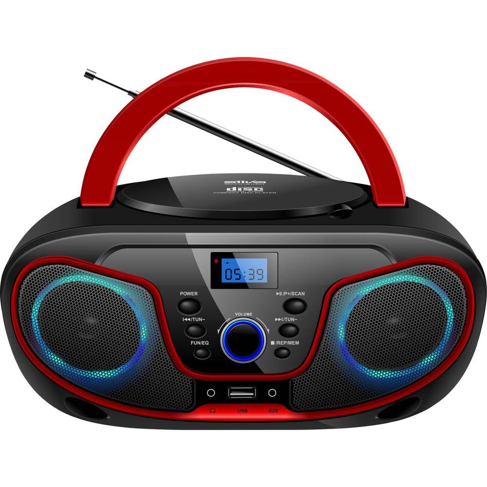 Silva-Schneider MPC 19.4 - Radio FM con Reproductor de CD, AUX, USB, Color Negro y Rojo