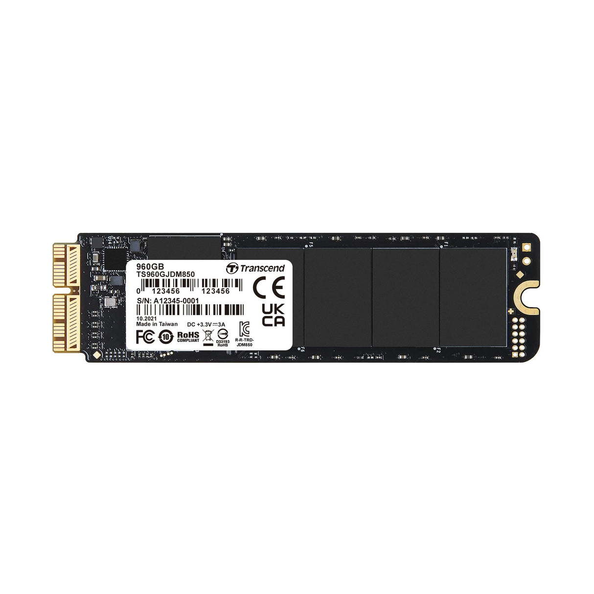 Transcend 960GB JetDrive 850 SSD (sin Carcasa) para MacBook Air 11" y 13" (Mid 2013 – 2017), MacBook Pro Retina 13" y 15" (Late 2013 – Mid 2015) hasta 1600/1400 MB/s TS960GJDM850
