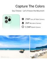 OUKITEL C21 Pro Telemóvel Livre 11, Design de vidro Completo, 4 GB 64 GB, 256 GB SD Externa, câmara tripla 21 MP, Dual SIM, ecrã HD 6,39 polegadas, impressão Digital, identificação fácil Verde