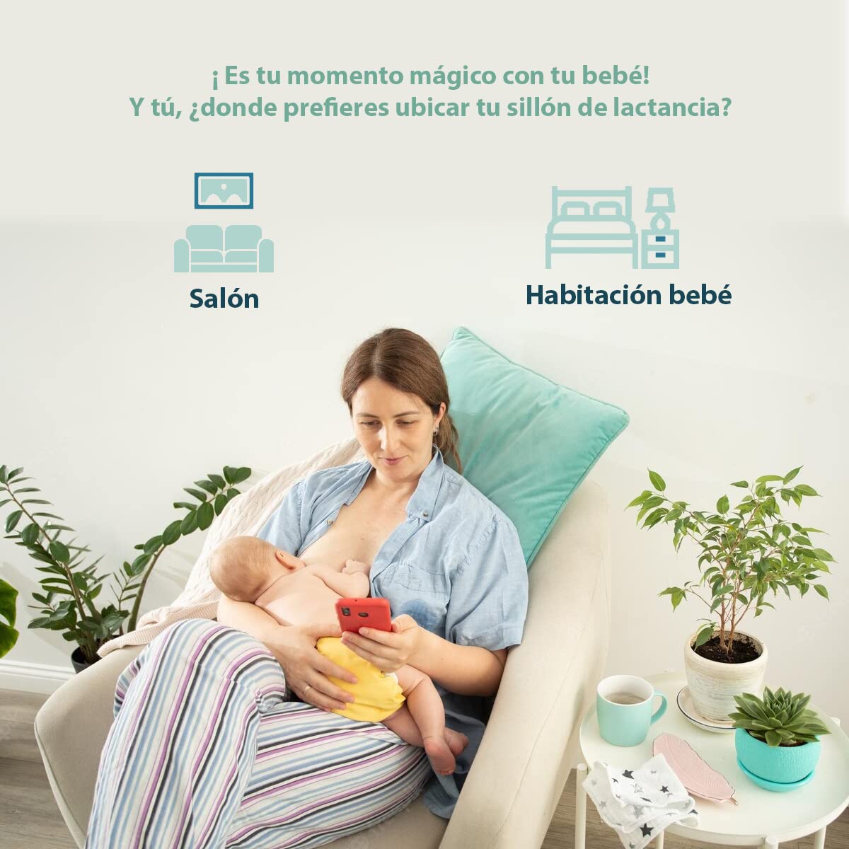 Gasten a gusto SILLONEA- Butaca Lactancia Rodero o Mecedora- Tela Antimanchas (Acualine). Medidas: 96 * 74 * 78 cm. Ideal para amantar y balancear al Bebe para dormirlo.… (Gris)