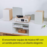 Pure Sistema de música HiFi Pure Classic Stereo, Sistema Compacto (100 W de Sonido, Radio por Internet, Dab+/FM, Bluetooth, Reproductor de CD, USB y Spotify Connect), Blanco algodón/Roble
