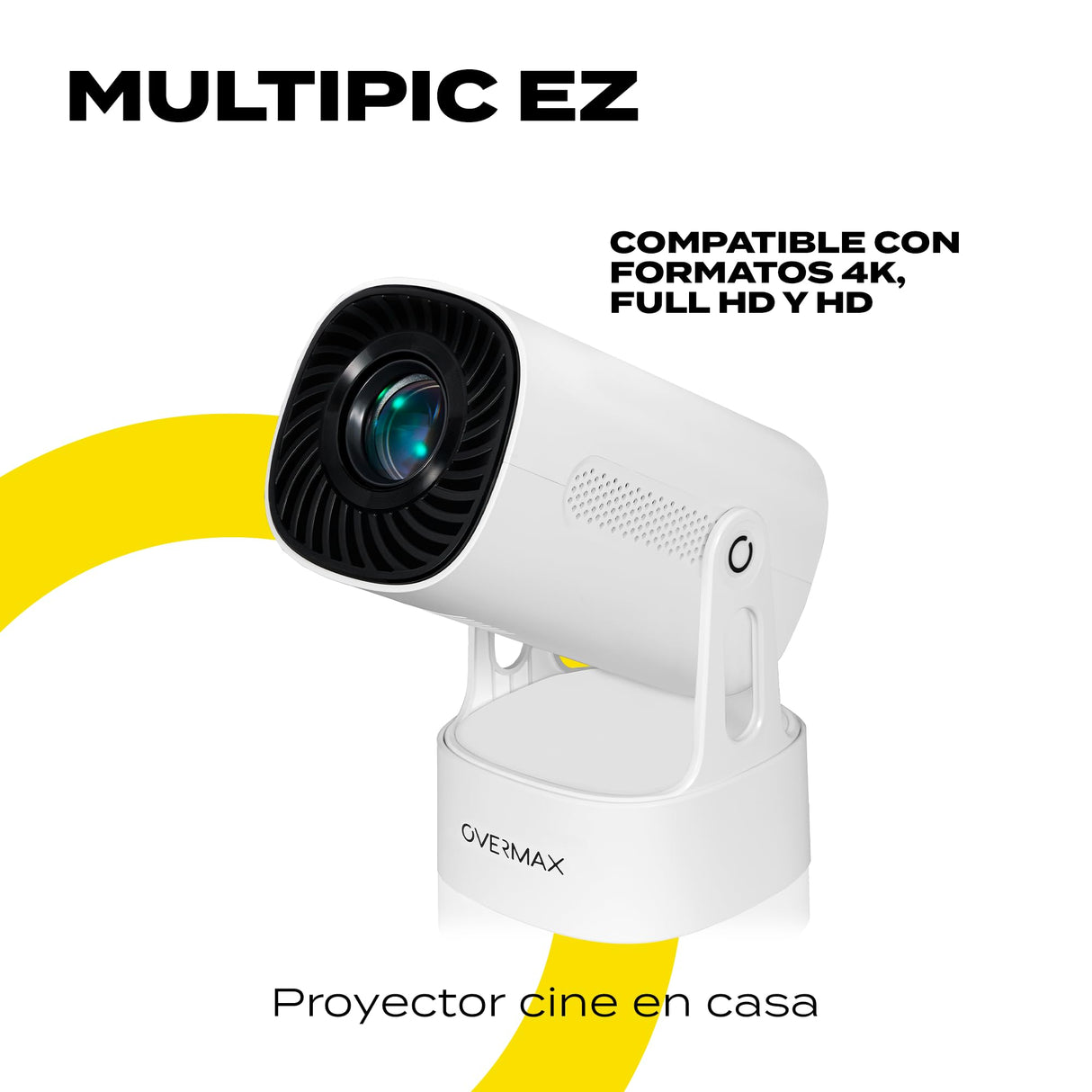 OVERMAX MULTIPIC EZ Mini Proyector 4K FullHD con Batería Integrada, Corrección Keystone, Imagen hasta 200", Wi-Fi Bluetooth 5.3, 2000 Lúmenes, Proyector de Estrellas, Mando a Distancia, Android 9.0