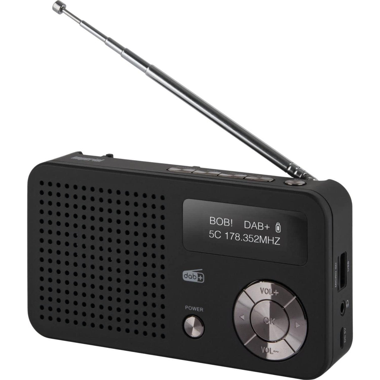 IMPERIAL DABMAN 13 (Dab+, FM, Altavoz, Pantalla, USB, MicroSD, Funcionamiento con batería, batería, pequeño, Control de Botones), Color Negro