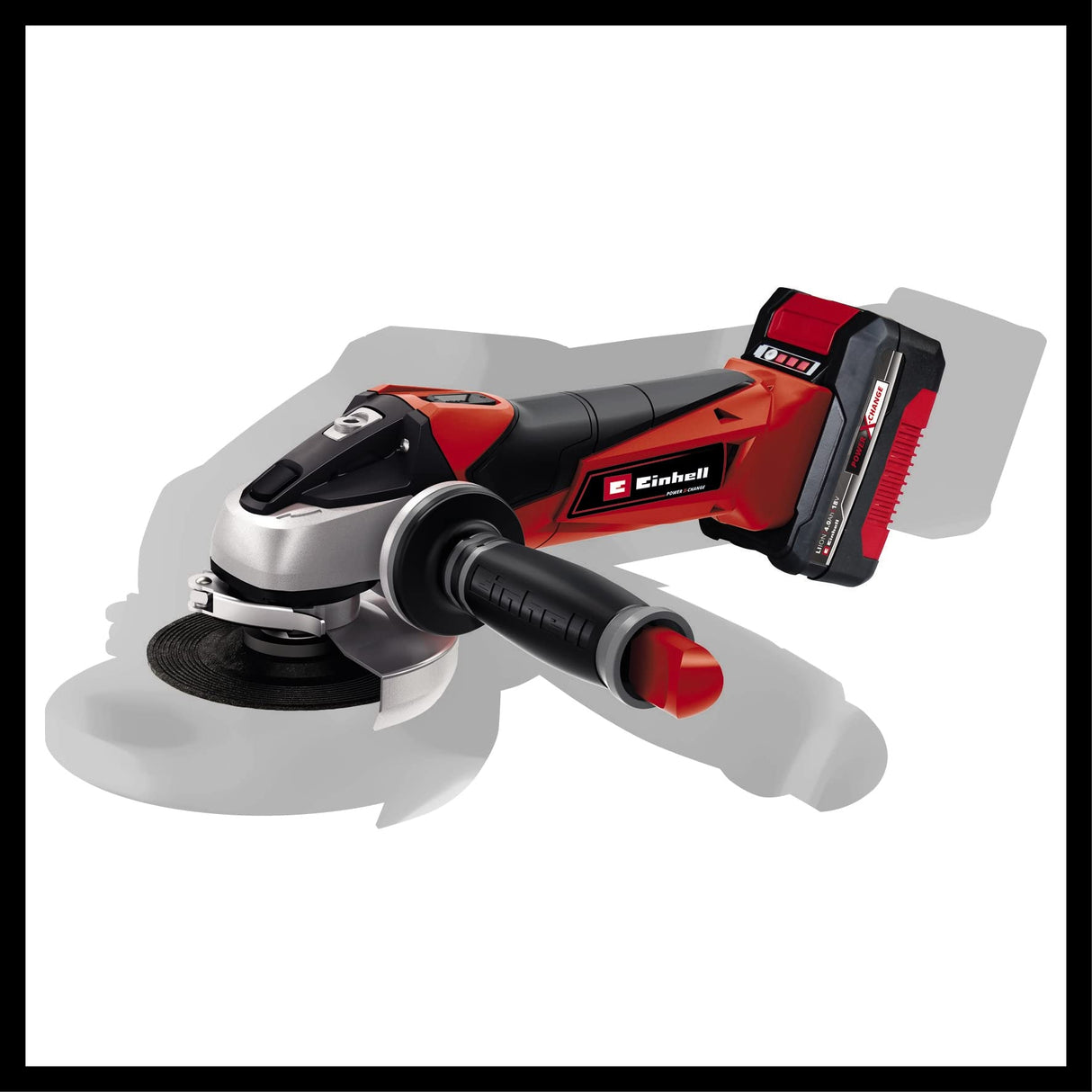 Einhell Amoladora angular con batería TE-AG 18/115 Li Kit Power X-Change (18 V, 115 mm diámetro de disco, 28 mm profundidad de corte, incl. disco, 4,0 Ah batería y cargador)