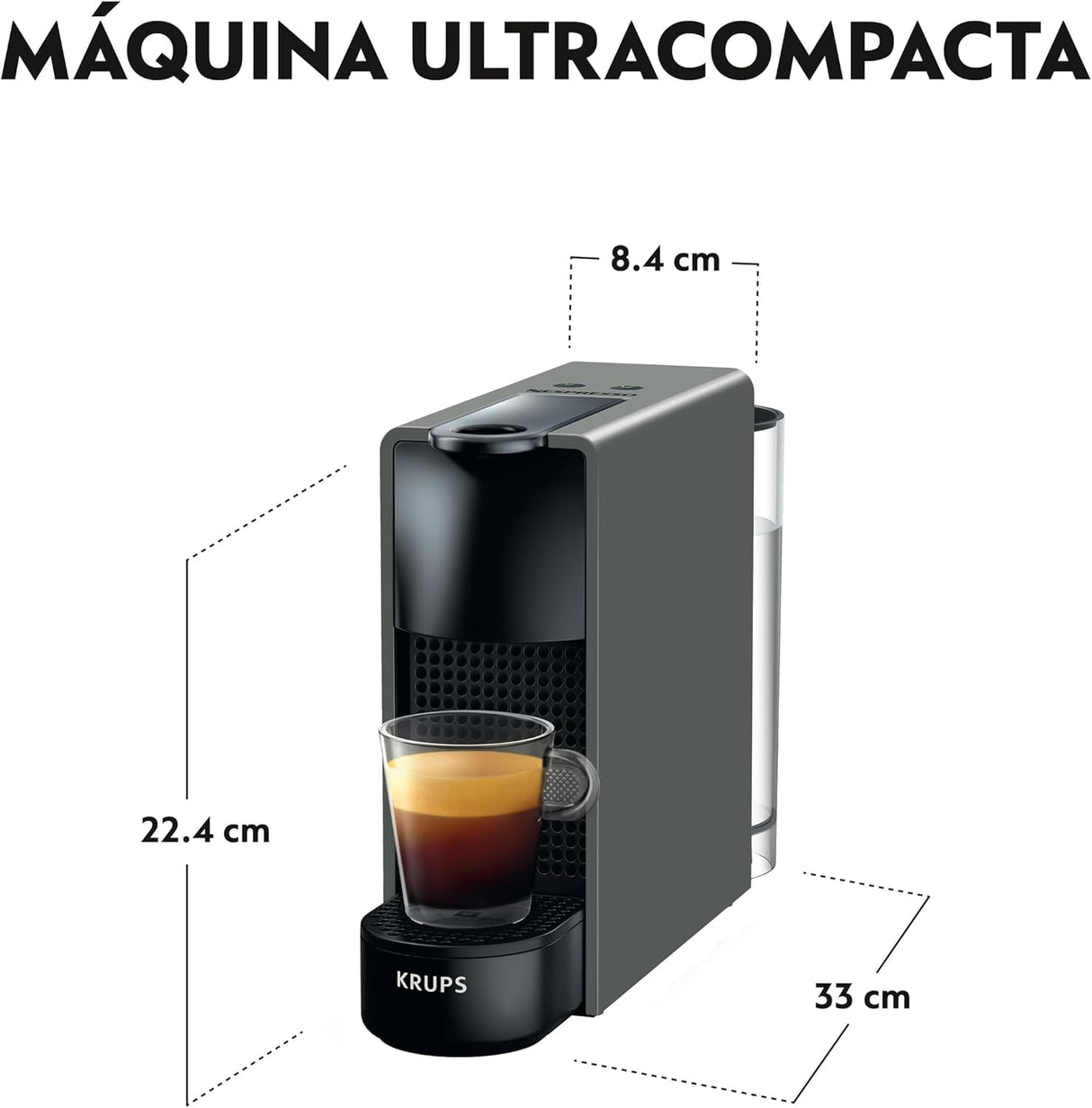 Nespresso Intenso Krups Essenza Mini XN1108 - Cafetera de cápsulas 19 bares, 2 programas de café, tamaño ultracompacto y función de autoapagado, Negro