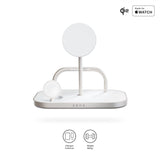 Zens 4-in-1 Wireless Charger, Cargador inalámbrico MagSafe y Qi2 de 15 W para iPhone/Apple Watch/AirPods, Incluye Adaptador de Corriente de 65 W (EU/UK/US) y Cable Integrado de 1,5 m, Blanco