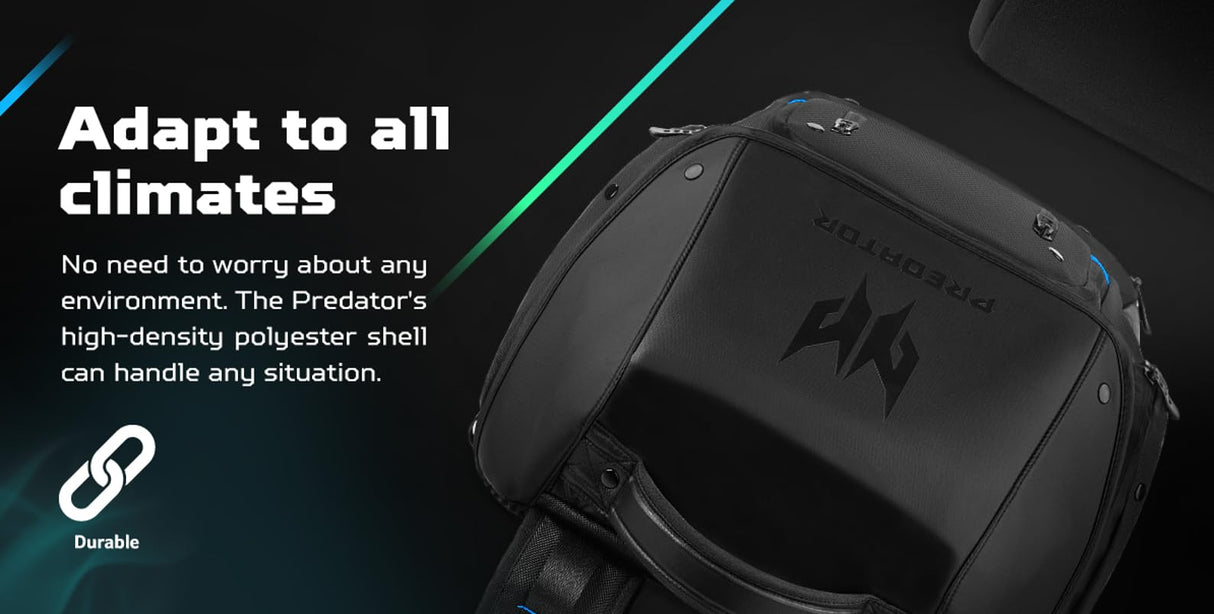 Acer PBG591 Predator Utility - Mochila de Viaje Resistente al Agua y a Prueba de desgarros, se Adapta y Protege una Laptop Predator Gaming de hasta 17.3 Pulgadas, Color Negro con Detalles Verde
