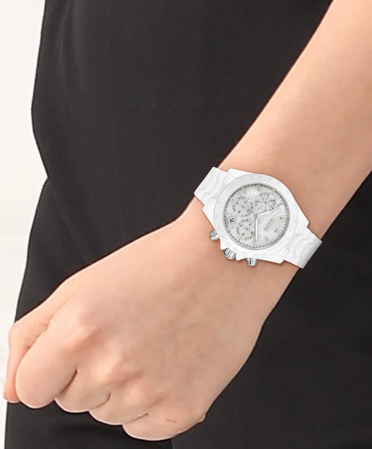BOSS Reloj Analógico de Cuarzo Multifunción para Mujer Colección Novia con Correa de Cerámica Blanca - 1502630