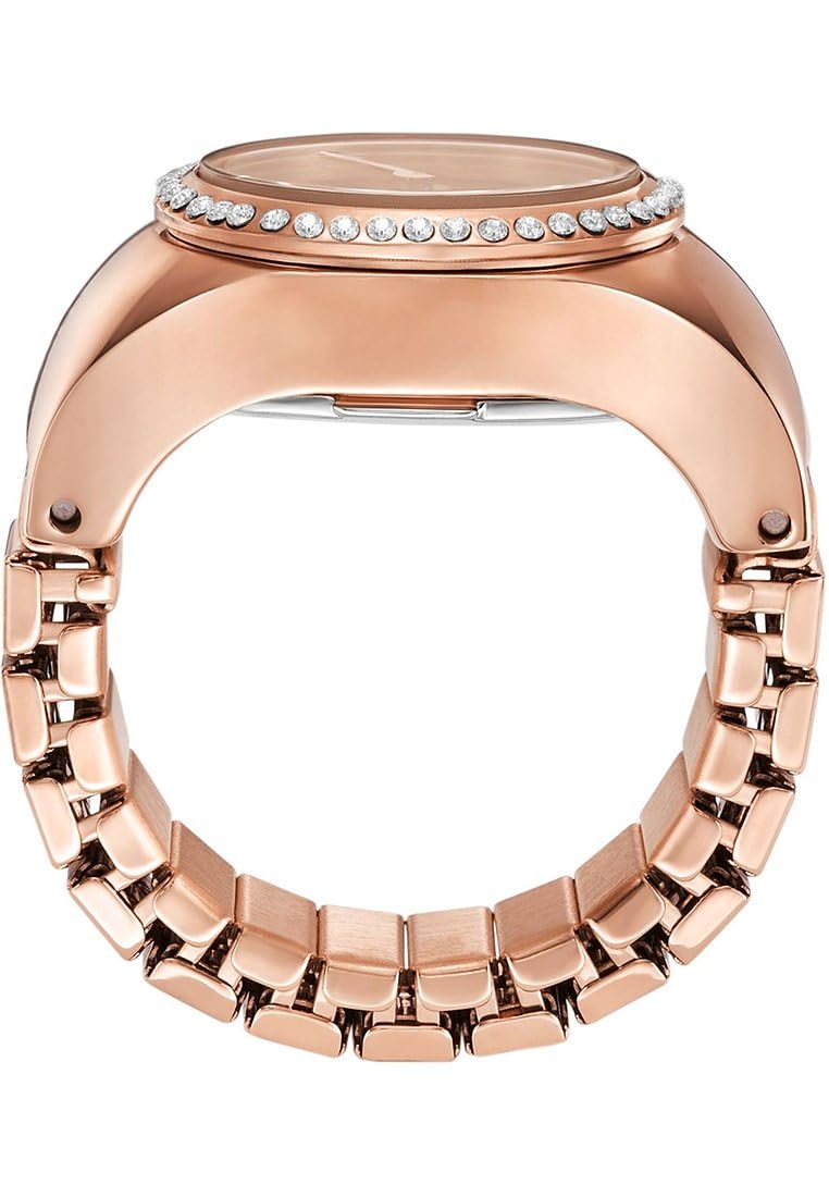 Fossil Reloj Ring para Mujer, Movimiento de Cuarzo a Dos Agujas con Correa de Acero Inoxidable, Oro Rosa y Purpurina