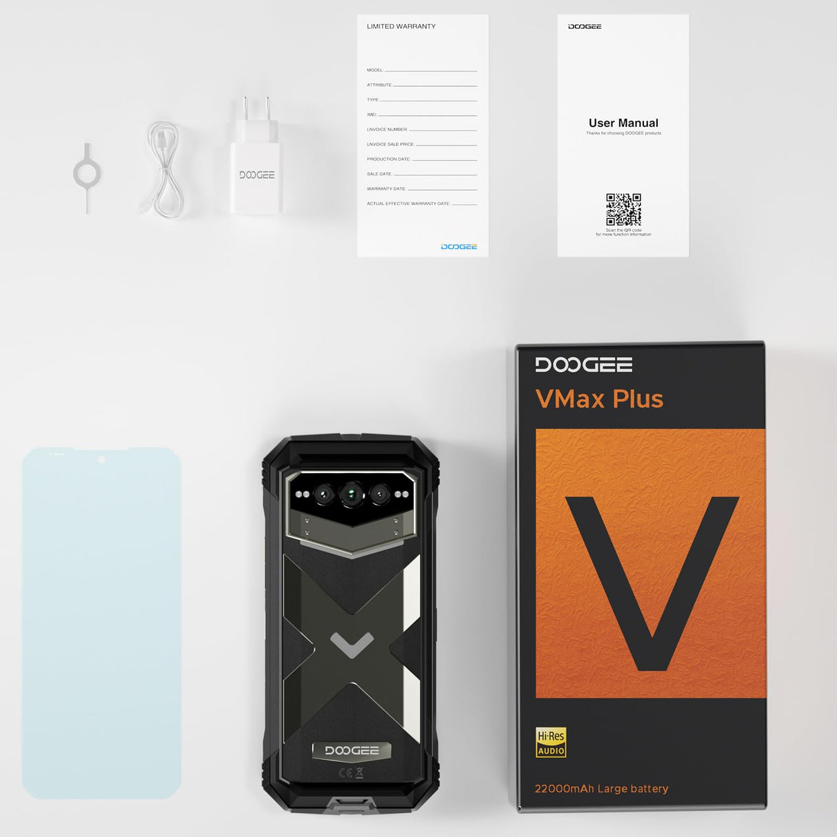 DOOGEE VMAX Plus Movil Irrompible 5G, 36GB RAM+512GB ROM, 22000mAh 33W, Cámara 200MP+Visión Nocturna, 6.58" FHD+120Hz, Dimensity 7050 Móvil Resistente Android 14 Smartphone IP68IP69K/NFC/WiFi6/Huella