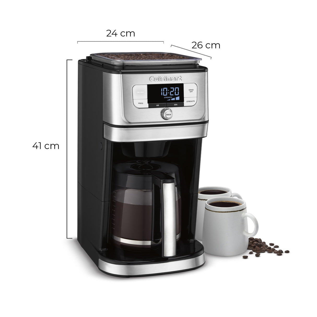 Cuisinart DGB-800 Fresas totalmente automáticas para molienda e infusión, 12 tazas, vidrio plateado