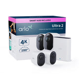 Arlo Ultra 2 Camara de Vigilancia WiFi Exterior 4K, Camara de Vigilancia WiFi Interior, Sensor de Movimiento, Alarmas Para Casa, Visión Nocturna Color, Prueba Arlo Secure Incluida , 2 Cámaras, Blancas