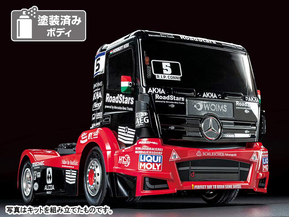 Tamiya 58683 1:14 RC M-B Race Truck Actros MP4 TT-01E Coche/vehículo teledirigido, modelismo, Kit, Hobby, Tinkering, Modelo, Montaje, Rojo/Negro