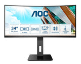 AOC CU34P3CV Monitor 34 Pulgadas UWQHD Curvo, 100Hz, VA, 1 MPRT, Altura Ajustable, Altavoces (3440x1440, 1x HDMI 2.0, 1x DP 1.4, USB-Hub), Negro