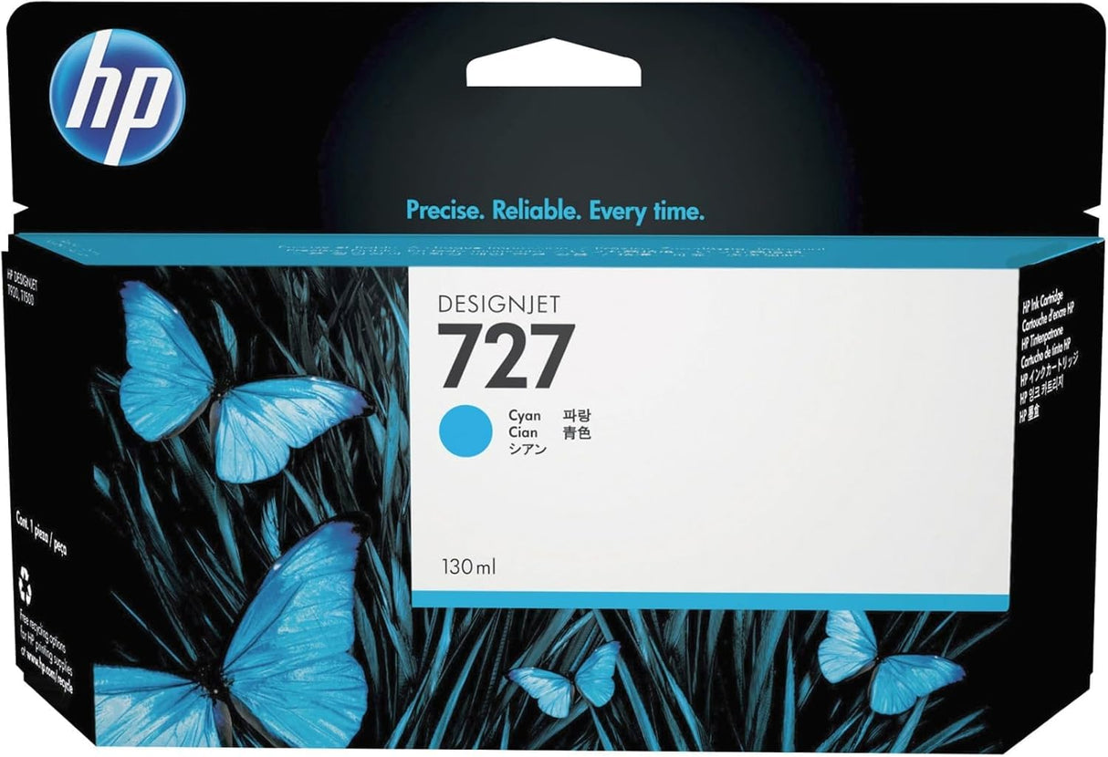 HP 727 B3P19A Cian, HP DesignJet Cartucho de Tinta Original, de 130ml, para Impresoras Plotter de Gran Formato HP DesignJet Series T2500, T1500 y T900 y Cabezal de Impresión HP 727 DesignJet