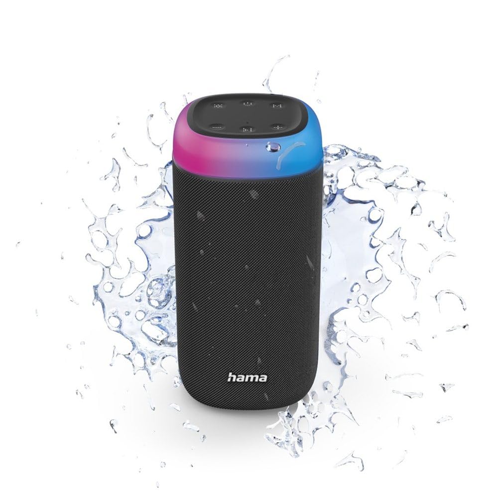 Hama | Altavoz Bluetooth con Luces LED (5 Modos Diferentes, Se Pueden conectar 2 Altavoces, Protección IPX4, 12h de música), Color Negro