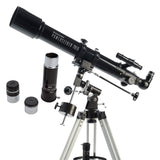 Celestron 21037 PowerSeeker 70EQ Telescopio refractor : incluye dos oculares, diagonal de imagen recta, lente Barlow de 3 aumentos, trípode ajustable en altura y bandeja de accesorios de lujo, negro