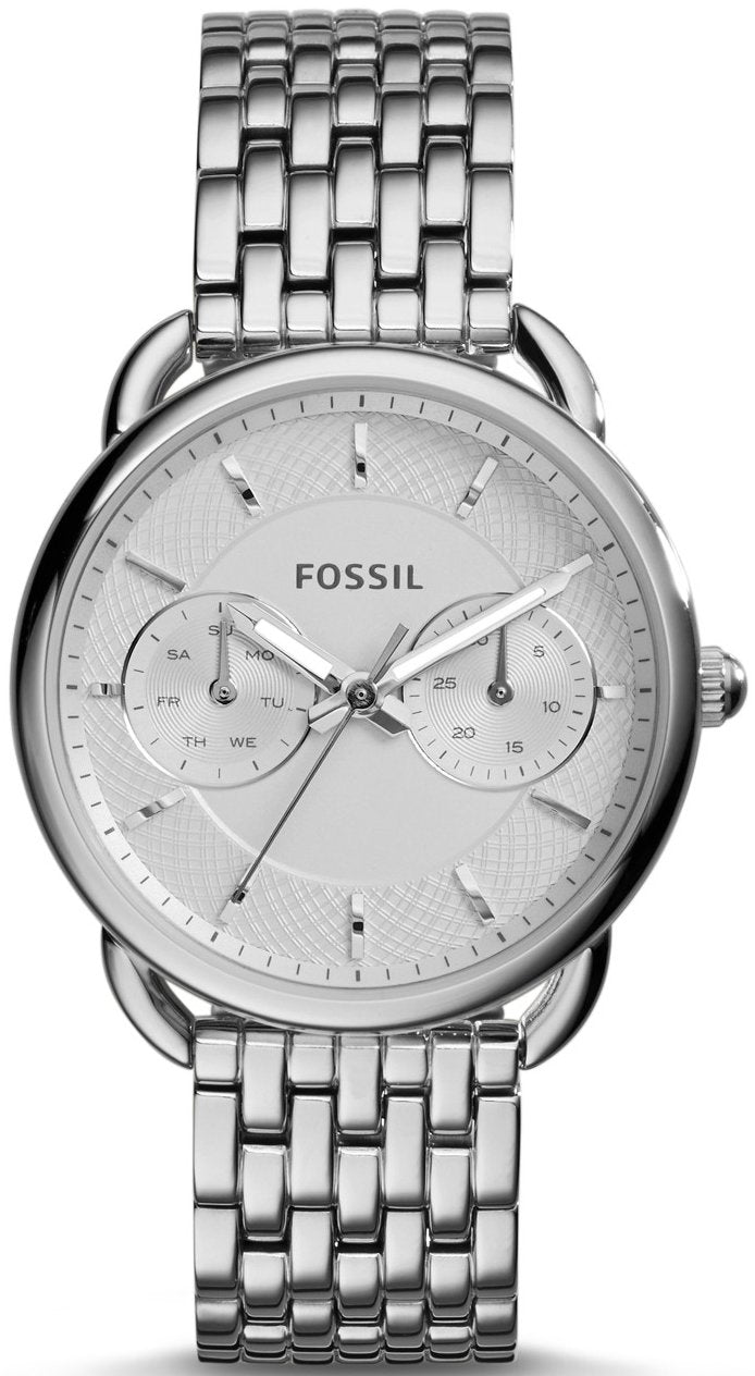 Fossil Reloj para mujer Tailor, movimiento de cuarzo multifunción, caja de acero plateado de 35 mm con correa de acero, ES3712