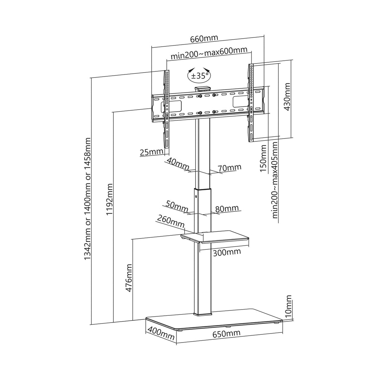 Aisens FT70S-077 Soporte de Pie para TV de 37-70" VESA 600x400 Máx 40Kg