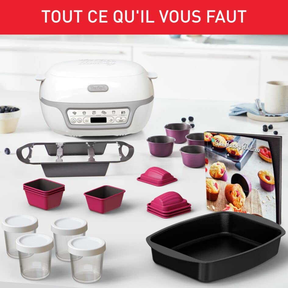 TEFAL KD812110 Cake Factory Delices Silver Appareil a gateau, 5 programmes auto + mode manuel, Accessoires, Application dediee